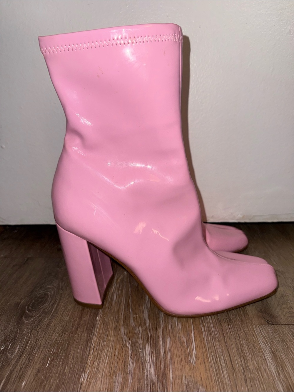 Steve Madden Pink Patent Block Heel Ankle Boots